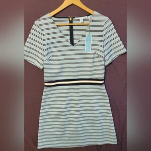 Draper James Blue Striped Womens Vneck Dress SizeMedium